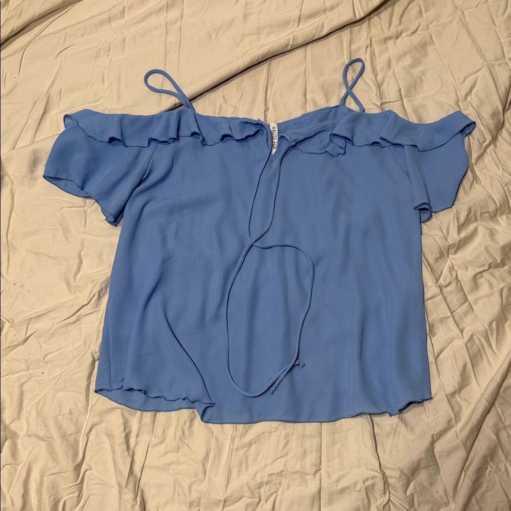 Chic Light Blue Ruffle Women's Blouse